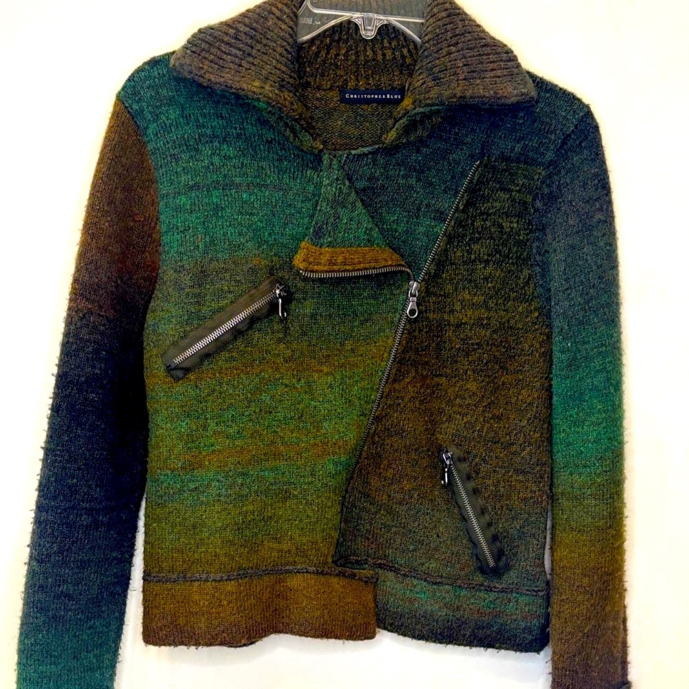 Christopher Blue XL Green‑Brown Structured Zip Jacket | Clip‑Waist Belt NWOT